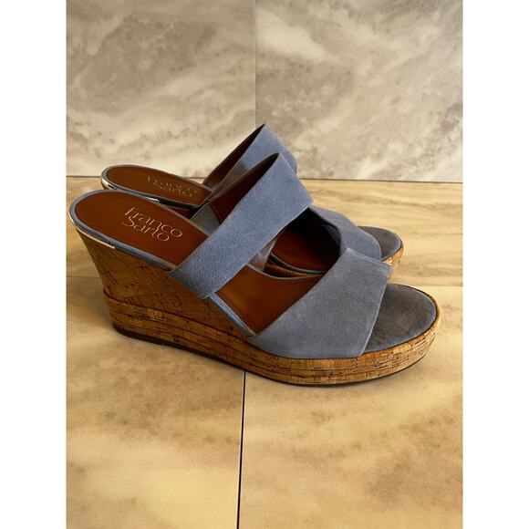Franco Sarto Women’s Fiore Light Blue Suede Wedge Sandal Size 9.5 Leather - Picture 1 of 7